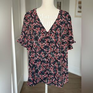 CeCe Navy and Pink Floral Blouse